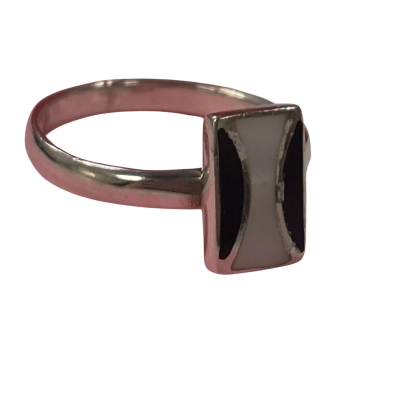 Ss 925 Black/White Rectangle Ring