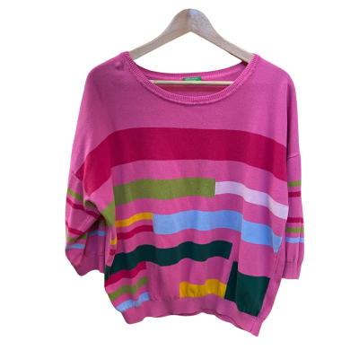 Benetton Womens  Size XL Cropped Jumper / Jumper Green / Pink  / Striped / Turquoise 