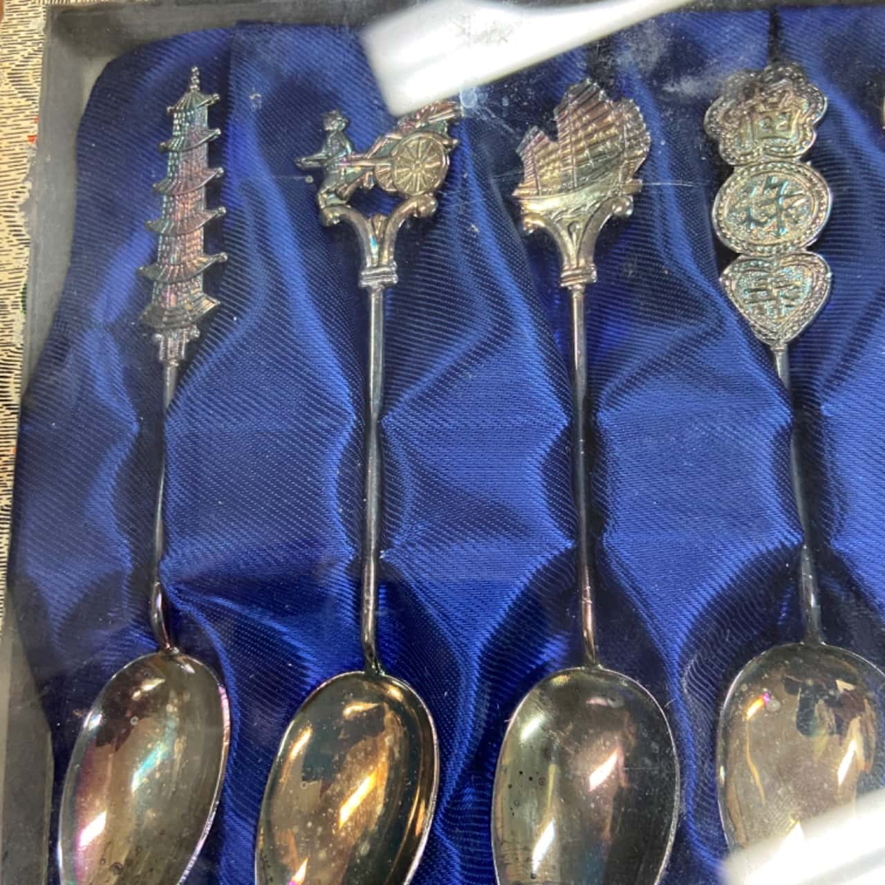 Rare find, Chinese silver plated spoons in glass box (s)