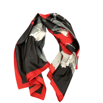 Womens Black/Red/Silver Scarf 90x90cm