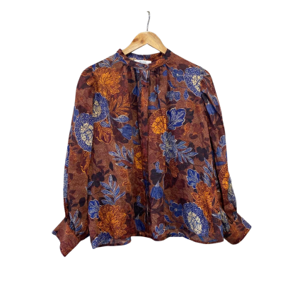 Morrison Womens  Size 1 Button Up Shirt Blue / Brown 