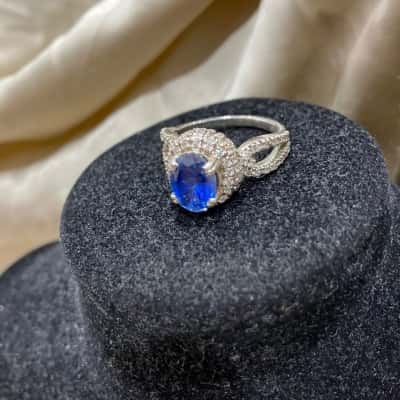  Blue Stone/Zirconia crystal Womens Ring Silver 925 