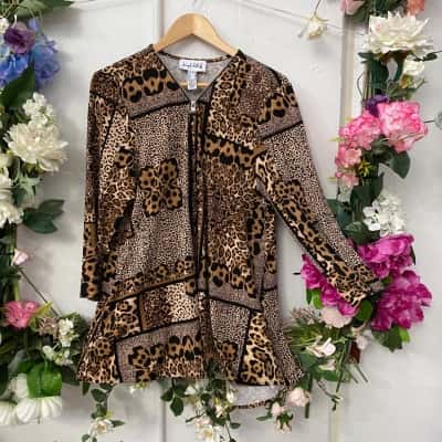 Joseph Ribkoff Womens  Size 12 Long Sleeve Top Black  / Brown / Pattern 