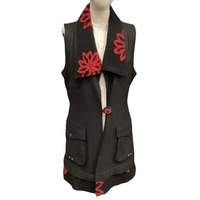 Boo Radley Wool Blend  Size L Vest Jacket Black  / Red 