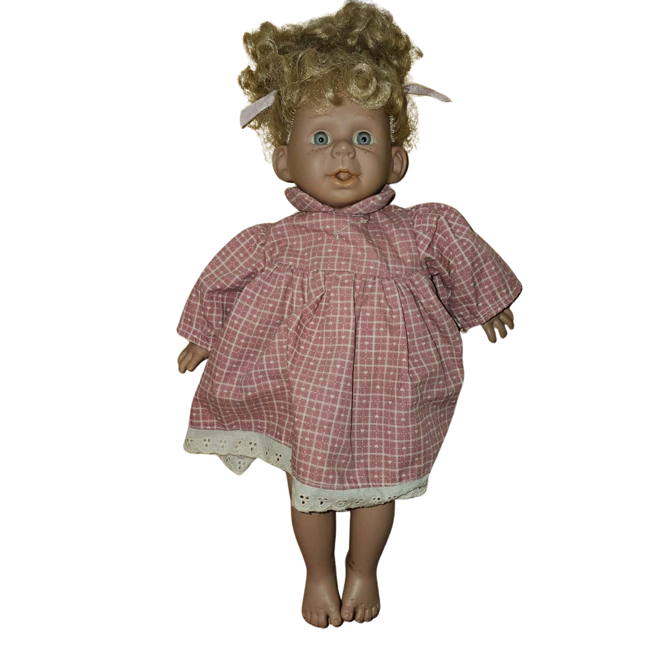 Antique PVC + Cotton Doll with Hair + Dress