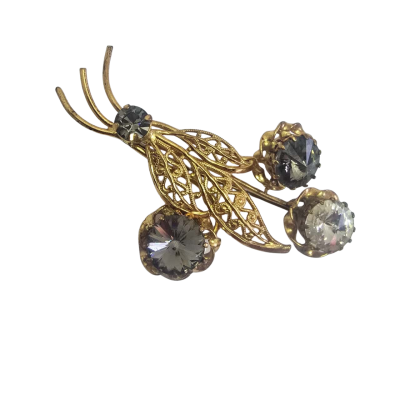 Crystal Vintage Leaf Flower Gold Plate Brooch