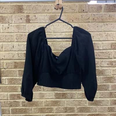 Atmos&Here Womens  Freya Puff Sleeve Top Black Size 18 