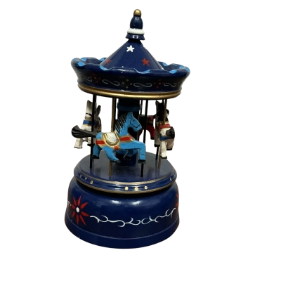 Vintage Wooden Wind Up Carousal Toy