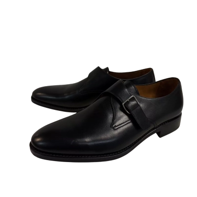 YANKO Smooth Black Leather Monk Strap Formal Shoes