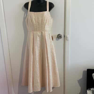 Azzurielle Womens  Size 12 Cocktail/ Midi Dress Pale Peach  Sequences On Entire Dress