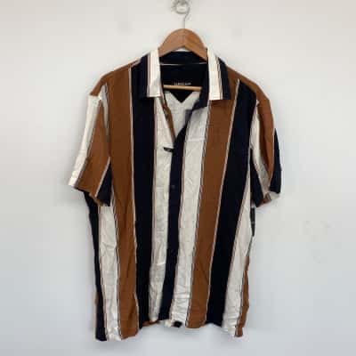 Tarocash Mocha Malik Viscose Striped Shirt  Size XL 