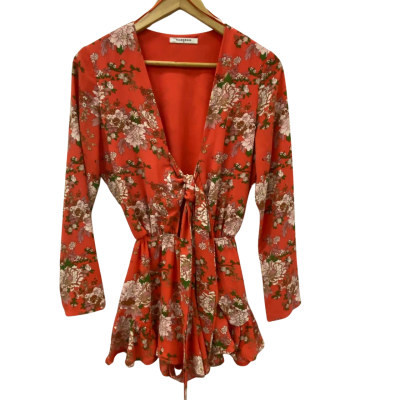 Glamorous Womens  Size XS Long Sleeve Jumpsuit Coral / Cream / Floral / Green / Pink  