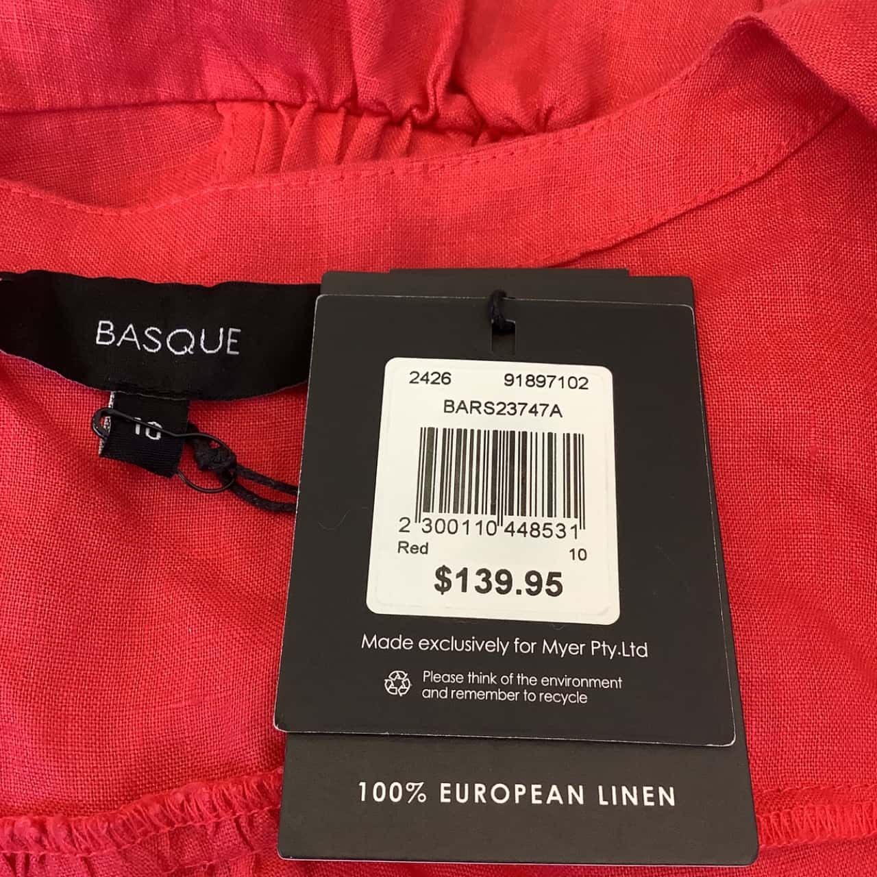 Basque Brand Brand New Basque Womens Size 10 Front Tie Linen Dress Watermelon Red(s)