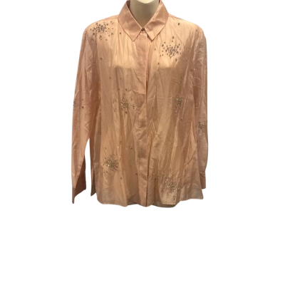 Zara Womens  Size M Button Up Top / Long Sleeve Top Peach 