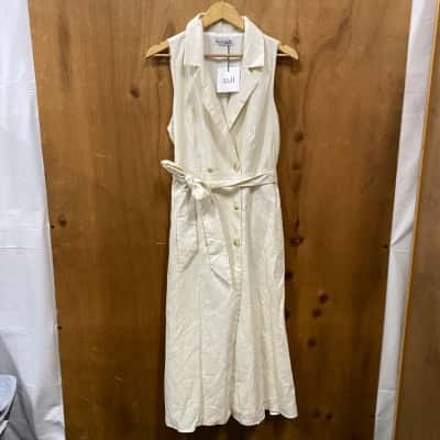 Atmos&Here Cream Linen-Blend Dress Size 12