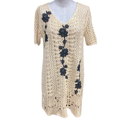 Twin-Set  Womens Mini Crochet Dress Beige / Black  