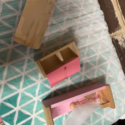 Various Wooden & Plastic Doll House Pieces