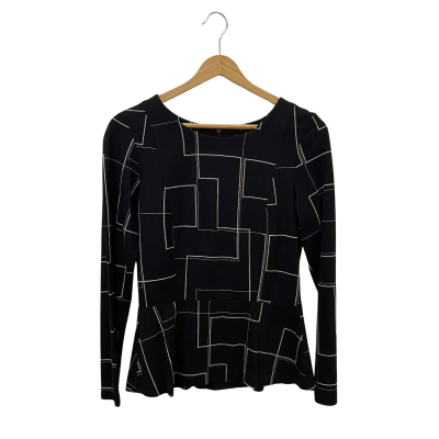 Veronika Maine Womens  Size M Long Sleeve Top Black  / White 