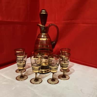 Stunning Amber & Gold-Gilt Decanter Set