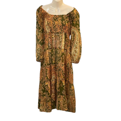 Garden Party Womens  Size S Floral Dress / Long Sleeve Dress / Maxi Dress Floral / Green / Orange / Yellow 