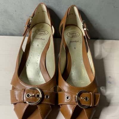 Homyped Tan Peep Toe Shoes Size 6c