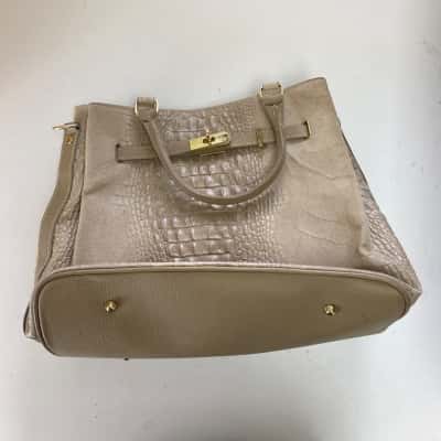 Genuine Leather Cream Colored Top Handle Satchel Bag Handbag 