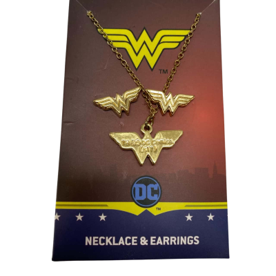 DC Comics Wonder Woman Necklace & Earrings Set – Gold Coloured Stainless Steel #WonderWoman #SuperheroJewellery #DCComics