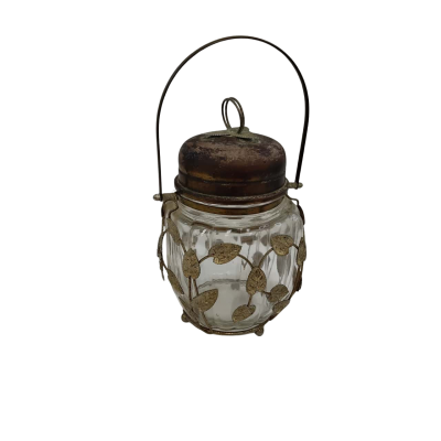 Vintage 70s Schmid Musical Candy Jar Glass Metal Leaf Accents Candy Man