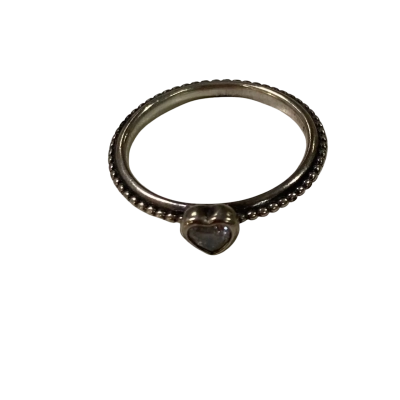 925 SS Beaded/Plain Band Ring with Clear Heart Set Stone 2g