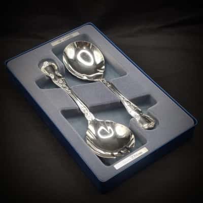 Beautiful Vintage Rodd Silver Plate Salad Servers - New In Original box  (brica shelf)