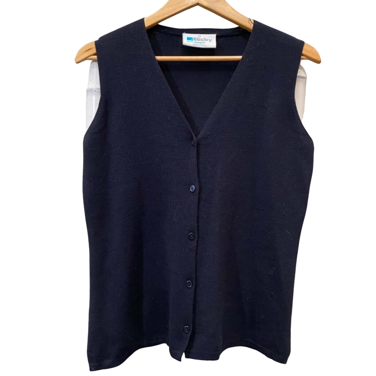 Womens Size 10 Black Button Up Lightweight 100 Wool Vest Retro(s)