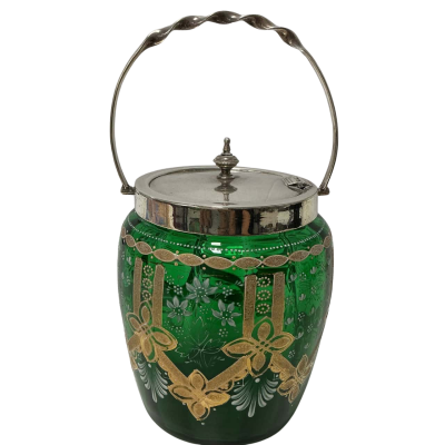 Vintage Green Glass Biscuit Jar