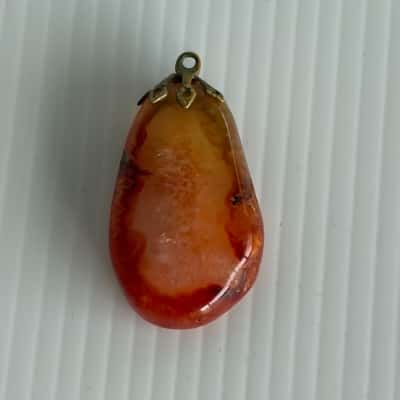 Polished Orange Carnelian Agate Stone with Gold Tone Bail