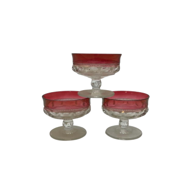 3x Cranberry Glass Dessert Bowls