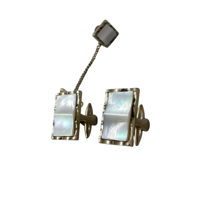 Vintage Gilt & Mother of Pearl Cufflink and Tie Tack Set