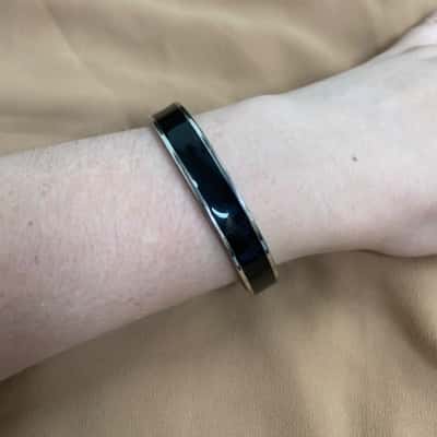  Womens Mimco Black and Silver Tone Bangle Bracelet 