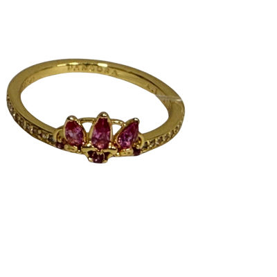 Pandora Womens Disney Princess 'Rapunzel' Gold-plated Ring with Pink Stones 