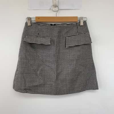 Reiss Black White Minnie Check Wool Dogtooth Mini SKirt Size 6 