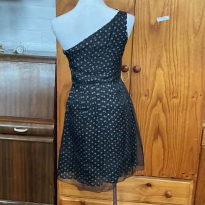 Jigsaw Womens  Size 8 Off The Shoulder Dress Black  / Pink  / Polka Dot 