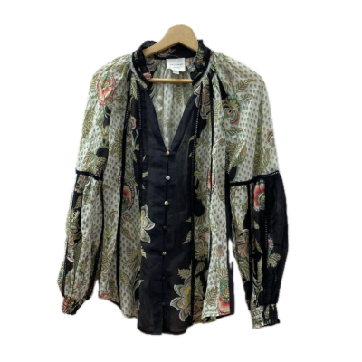 Once/Was Womens blouse  Size 0 Black  / Floral / Pattern / White 