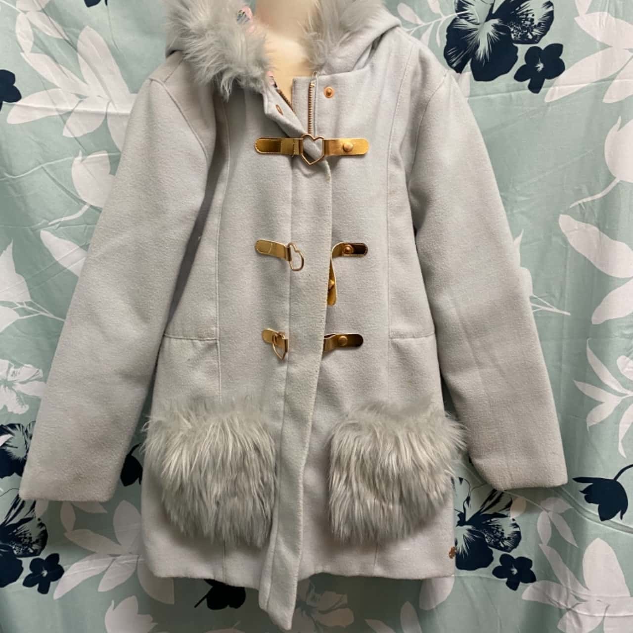 Tutus Tambourine Girls Size 9 Coat Grey with Pink animal print lining (s)