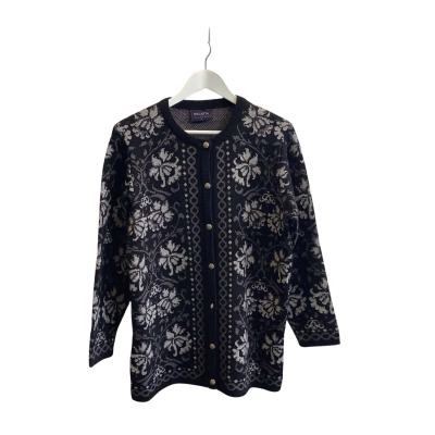 `Vintage’ Regatta Womens Size S Wool Blend Cardigan Black Grey Pattern 