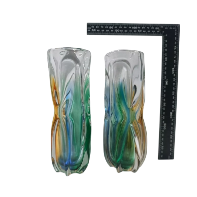 Duo Blown Glass Vase Handmade Art Japanese Iwatsu Sanyu 