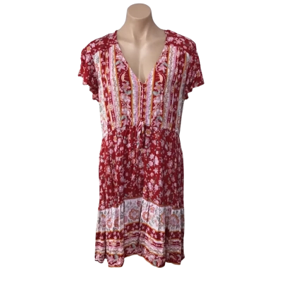 Salty Bright Womens Size 12 Red / Pink / White / Orange Floral Short Sleeve Dress