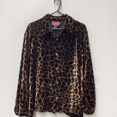 Denim Co. leopard print blouse Womens Size M 