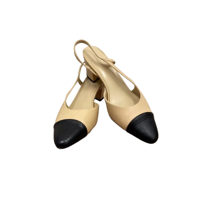 Womens Pamela Black & Beige Leather Heels 