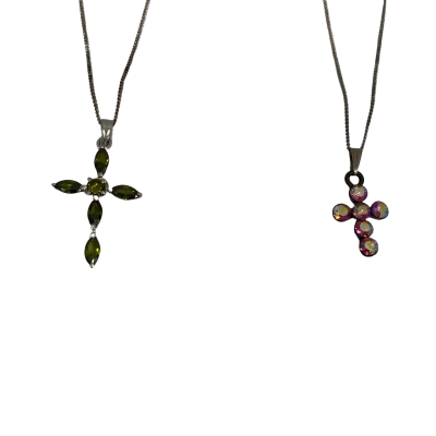 Unbranded Women's Necklace Green / Pink Shiny Cross Costume Jewellery 