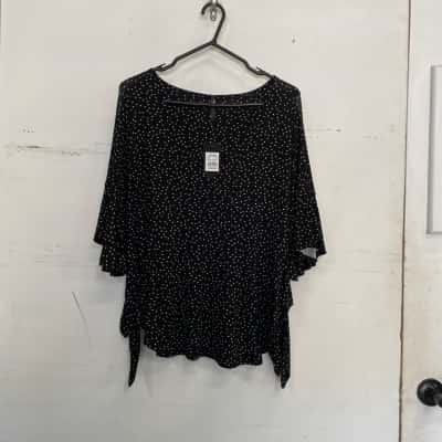Crossroads Womens  Size S V-Neck Top Black  / Polka Dot / White 