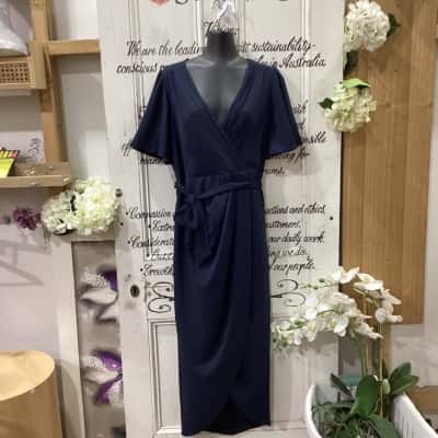 Forever New Brand! BNWT RRP $169.00!! THE CAROLINA FLUTTER SLEEVE WRAP MIDI DRESS! Womens  Size 14 Midi Dress / Short Sleeve Dress  / Wrap Dress Navy Blue 