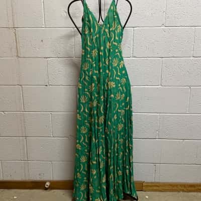 Lokoa Womens  Size M Maxi Dress Cream / Green 